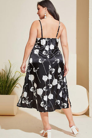 Plus Size Floral Lace Trim Side Slit Night Dress-Teresa's Fashionista LLC