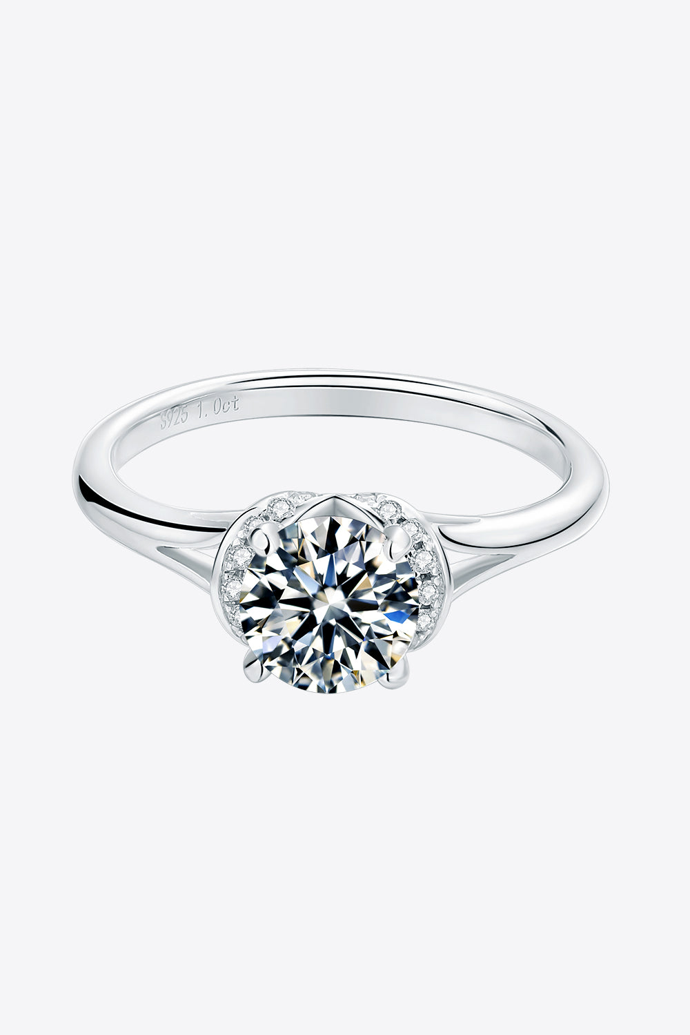 1 Carat Moissanite 925 Sterling Silver Split Shank Ring-Teresa's Fashionista LLC