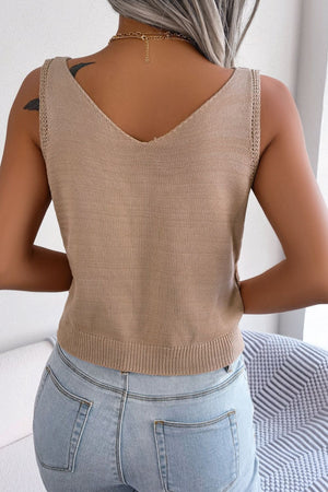 Decorative Button Mixed Knit Tank-Teresa's Fashionista LLC