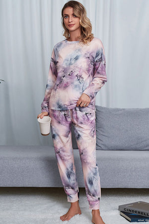 Tie-Dye Crewneck Top and Drawstring Waist Joggers Lounge Set-Teresa's Fashionista LLC