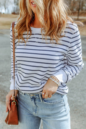 Striped Long Sleeve Round Neck Top-Teresa's Fashionista LLC