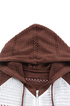 Zip-Up Raglan Sleeve Openwork Hooded Cardigan-Teresa's Fashionista LLC