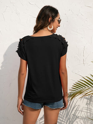 Spliced Lace Cold-Shoulder Blouse-Teresa's Fashionista LLC