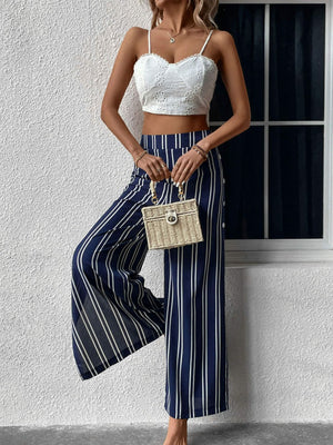 Striped Slit Wide Leg Pants-Teresa's Fashionista LLC