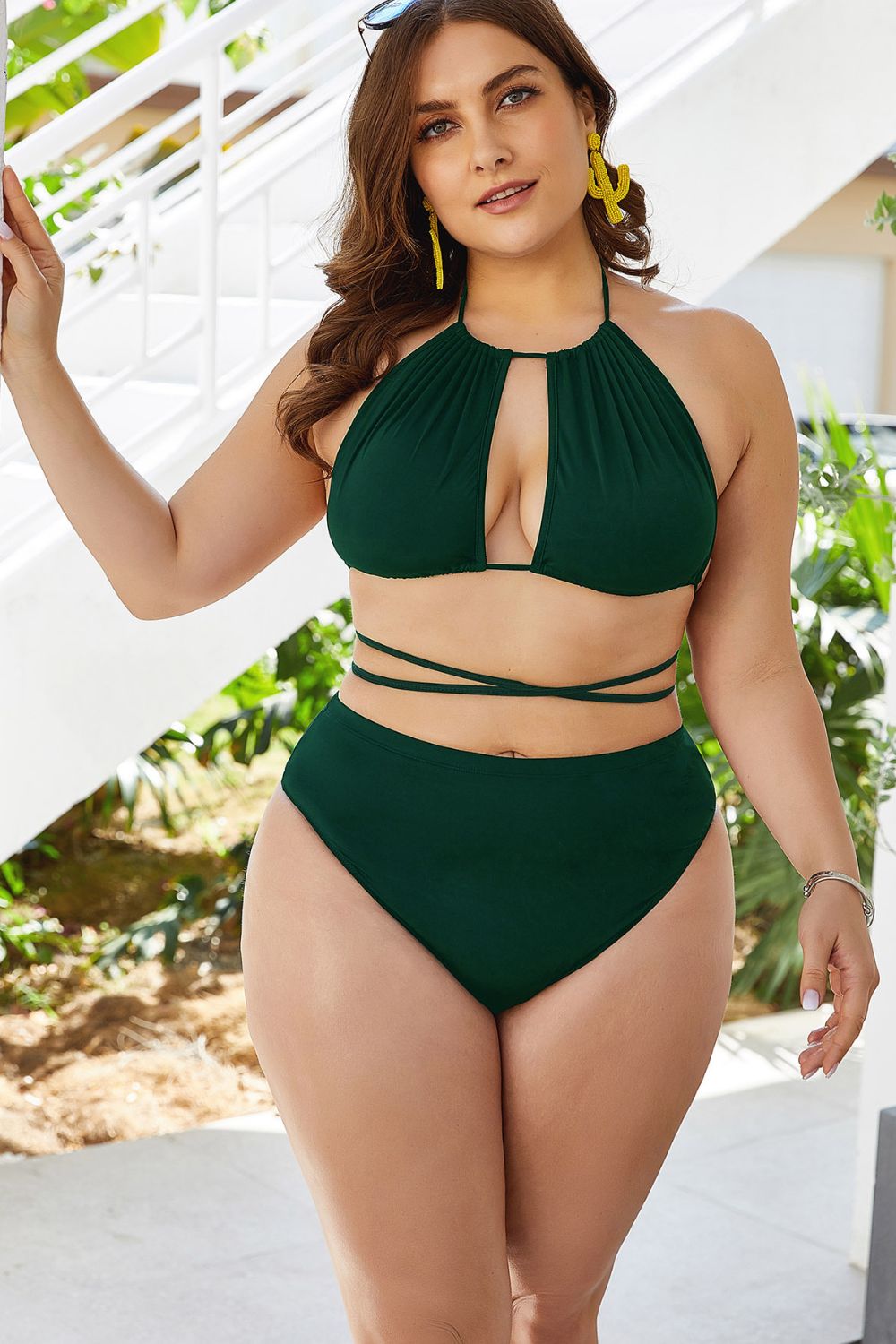 Plus Size Cutout Tied Backless Bikini Set-Teresa's Fashionista LLC
