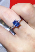 1 Carat Moissanite Platinum-Plated Rectangle Ring in Blue-Teresa's Fashionista LLC