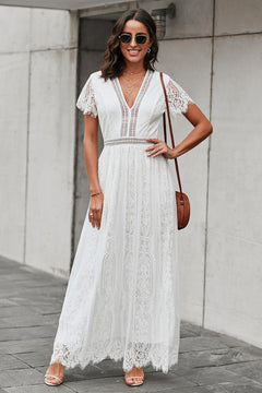 Scalloped Trim Lace Plunge Dress-Teresa's Fashionista LLC
