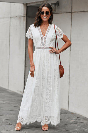 Scalloped Trim Lace Plunge Dress-Teresa's Fashionista LLC