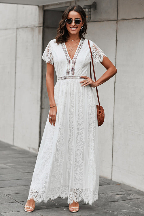 Scalloped Trim Lace Plunge Dress-Teresa's Fashionista LLC