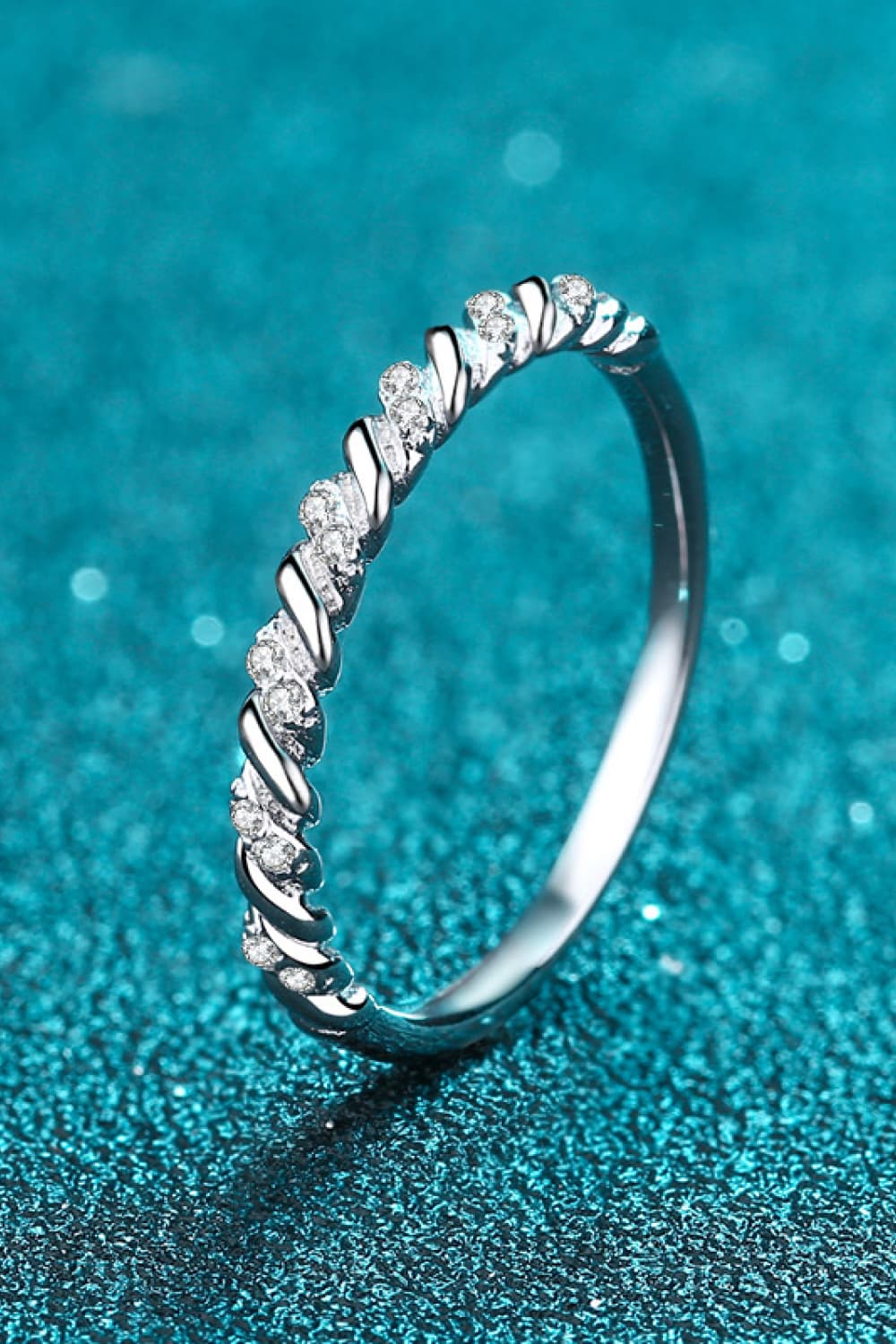 Moissanite Rhodium-Plated Half-Eternity Ring-Teresa&#39;s Fashionista LLC
