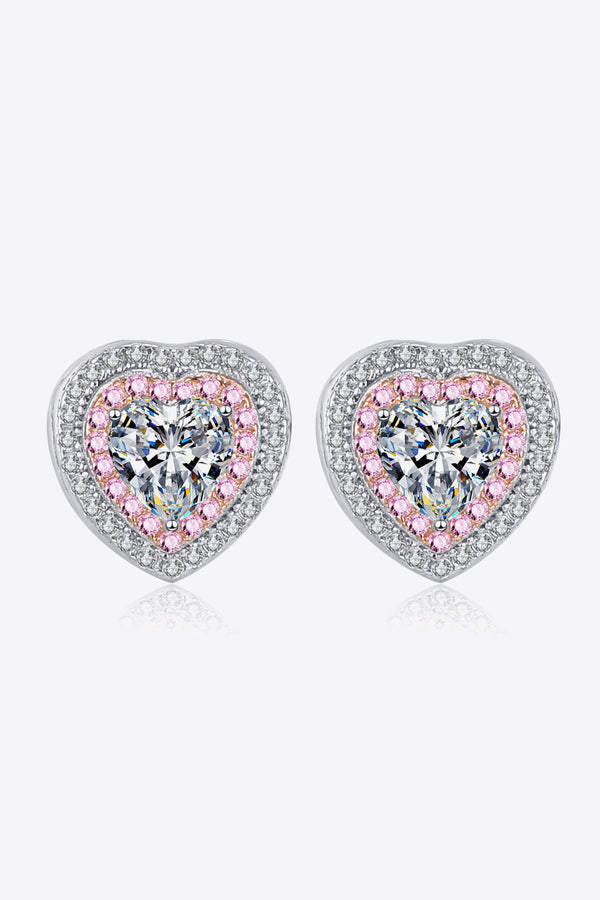 Moissanite Heart-Shaped Stud Earrings-Teresa's Fashionista LLC