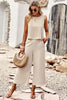 Buttoned Round Neck Tank and Wide Leg Pants Set-Teresa's Fashionista LLC