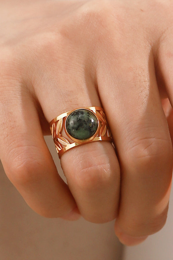 18k Gold Plated Malachite Leaf Ring-Teresa's Fashionista LLC
