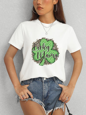 LUCKY MAMA Round Neck T-Shirt-Teresa's Fashionista LLC