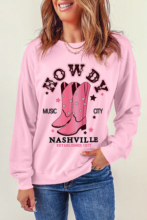 Cowboy Boots Graphic Dropped Shoulder Sweatshirt-Teresa's Fashionista LLC