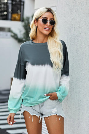 Tie-Dye Drop Shoulder Round Neck Sweatshirt-Teresa's Fashionista LLC