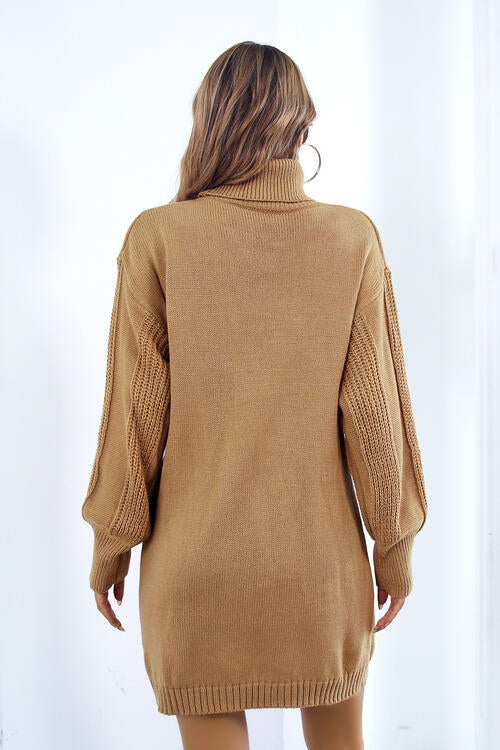 Openwork Turtleneck Long Sleeve Sweater Dress-Teresa&#39;s Fashionista LLC