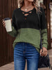 Two-Tone Crisscross Detail Sweatshirt-Teresa's Fashionista LLC