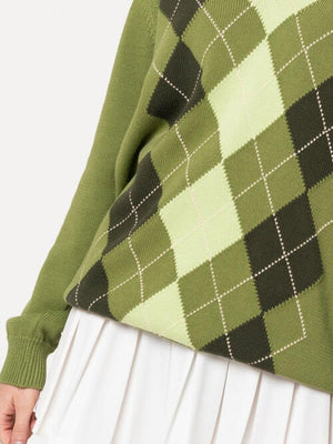 Geometric V-Neck Long Sleeve Sweater-Teresa's Fashionista LLC