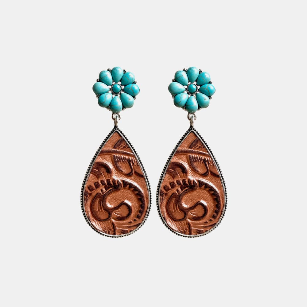 Turquoise Flower Teardrop Earrings-Teresa's Fashionista LLC
