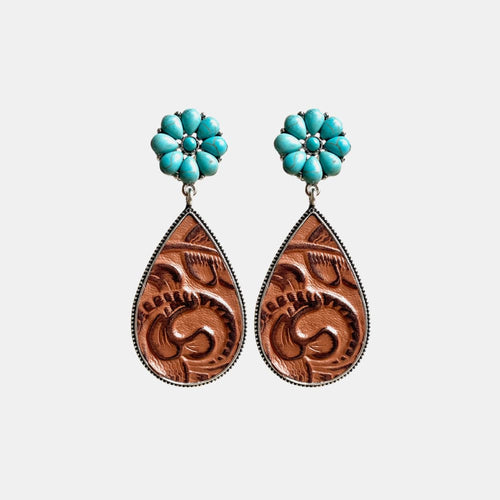Turquoise Flower Teardrop Earrings-Teresa's Fashionista LLC