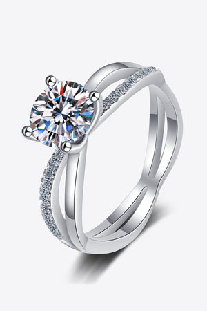 1 Carat Moissanite Crisscross Split Shank Ring-Teresa's Fashionista LLC