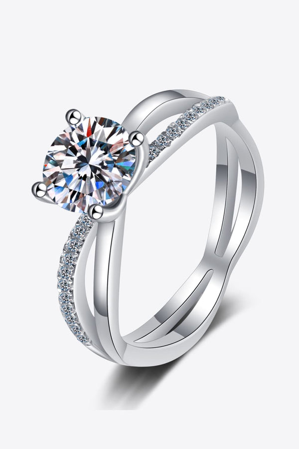 1 Carat Moissanite Crisscross Split Shank Ring-Teresa's Fashionista LLC