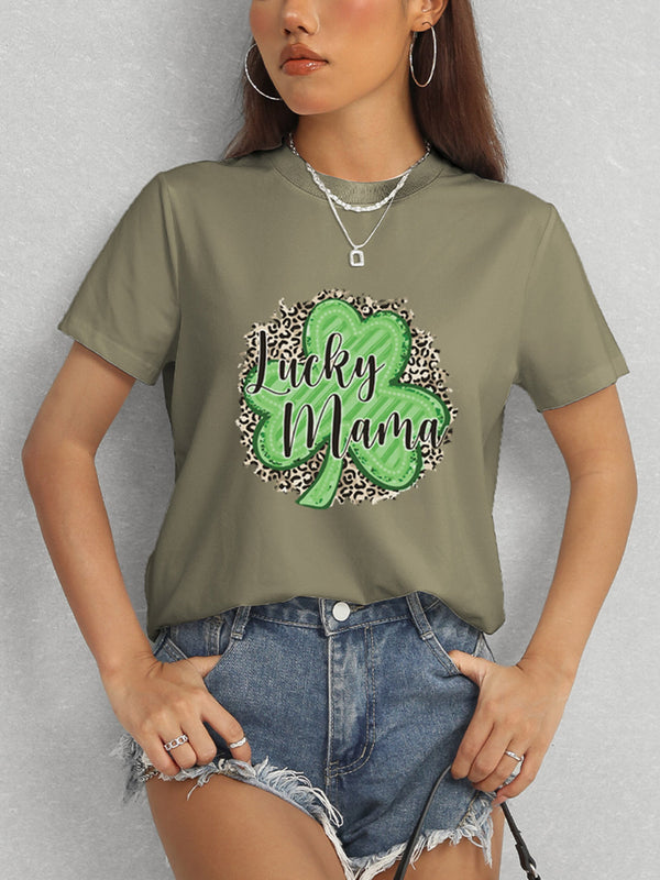 LUCKY MAMA Round Neck T-Shirt-Teresa's Fashionista LLC