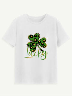 Lucky Clover Round Neck Short Sleeve T-Shirt-Teresa's Fashionista LLC