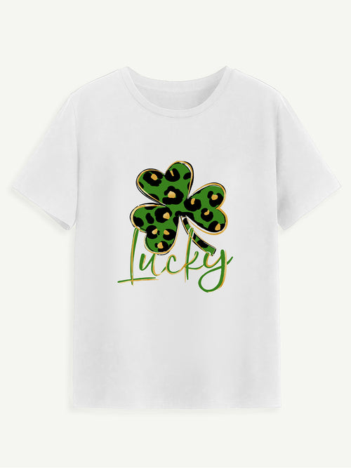 Lucky Clover Round Neck Short Sleeve T-Shirt-Teresa's Fashionista LLC