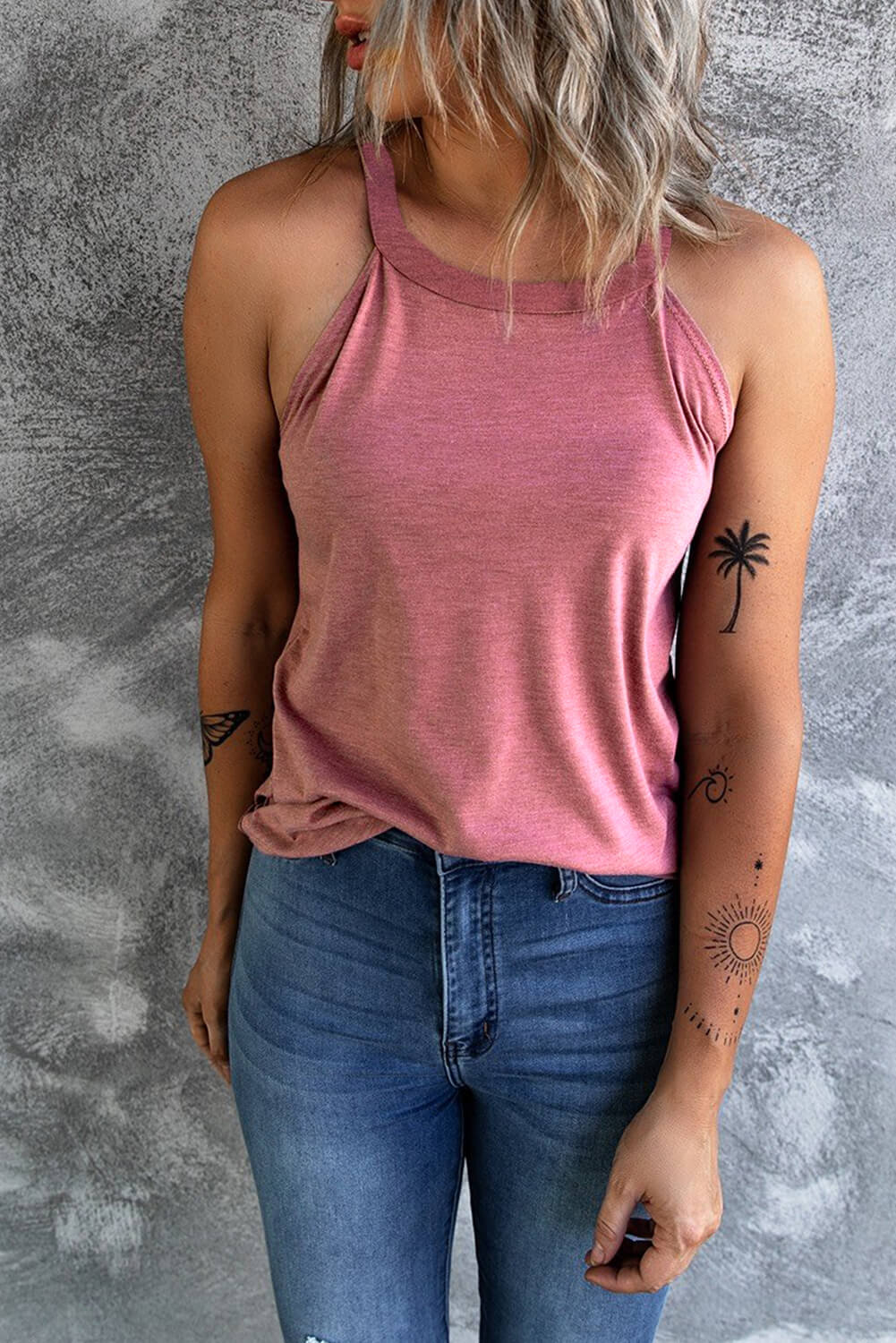 Curved Hem Grecian Tank Top-Teresa&#39;s Fashionista LLC