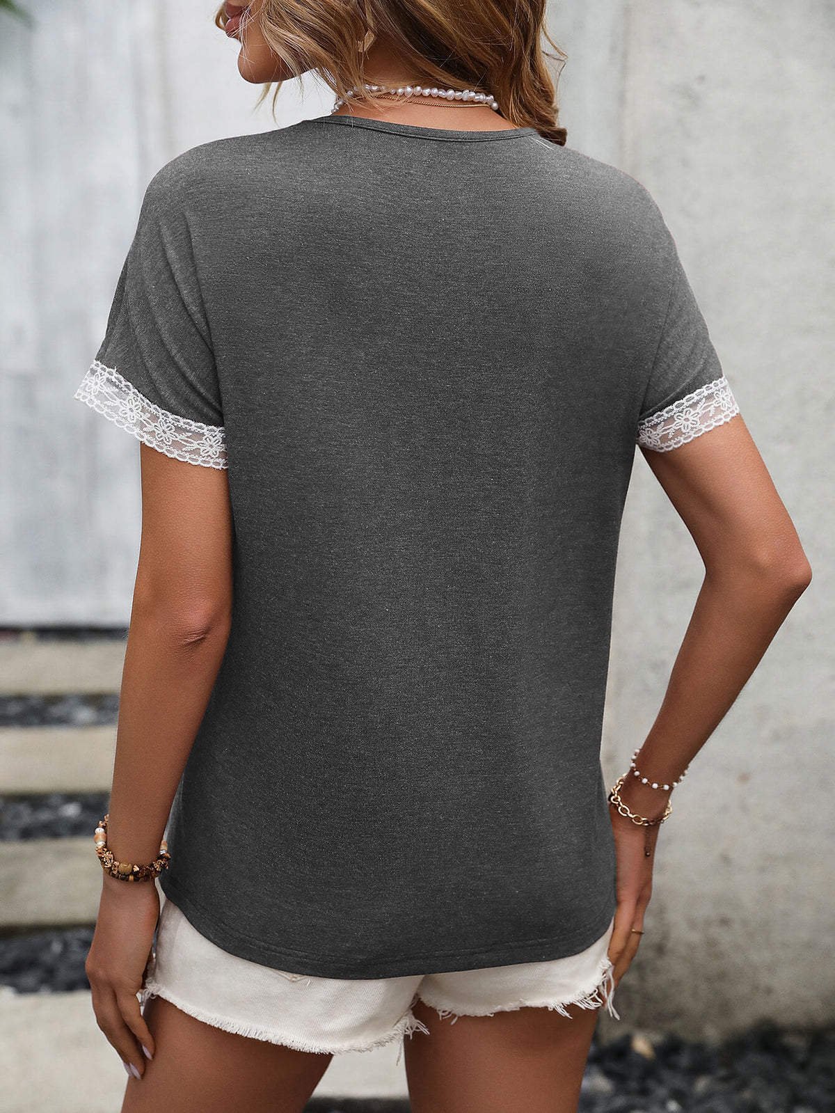 Contrast Round Neck Short Sleeve Tee-Teresa&#39;s Fashionista LLC