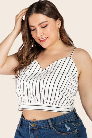 Plus Size Striped Tie-Back Cropped Cami-Teresa's Fashionista LLC
