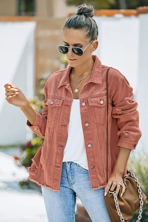Distressed Raw Hem Denim Jacket-Teresa's Fashionista LLC