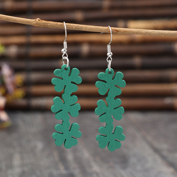 Lucky Clover Wooden Dangle Earrings-Teresa's Fashionista LLC