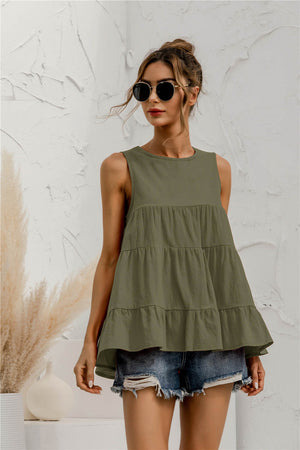 Round Neck Tiered Tank-Teresa's Fashionista LLC
