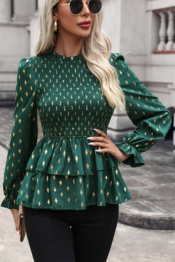 Smocked Flounce Sleeve Layered Blouse-Teresa's Fashionista LLC