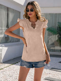 Notched Neck Butterfly Sleeve Blouse-Teresa's Fashionista LLC