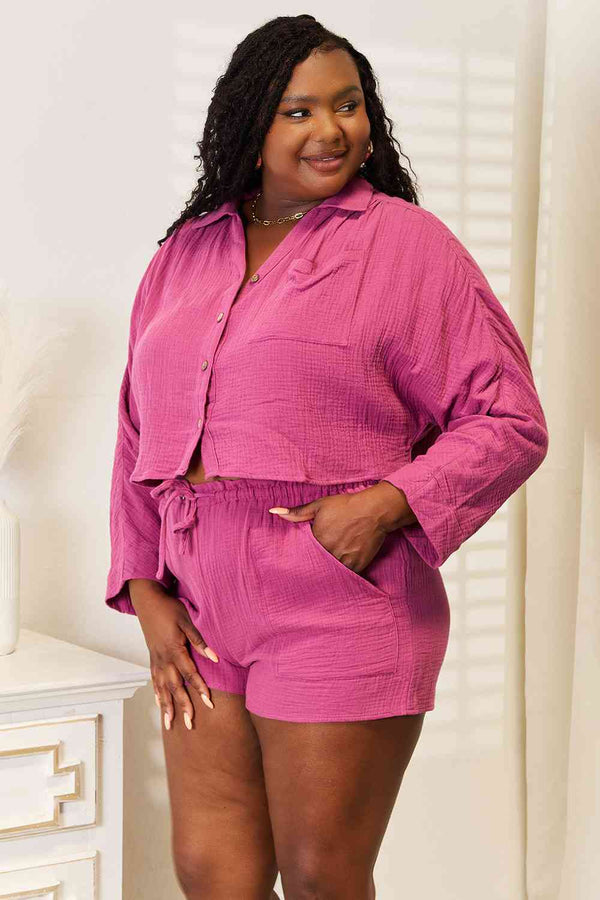 Basic Bae Buttoned Long Sleeve Top and Shorts Set-Teresa's Fashionista LLC