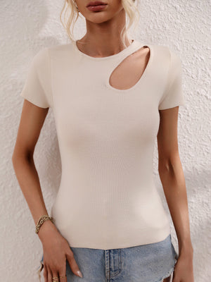 Cutout Round Neck Short Sleeve Knit Top-Teresa's Fashionista LLC