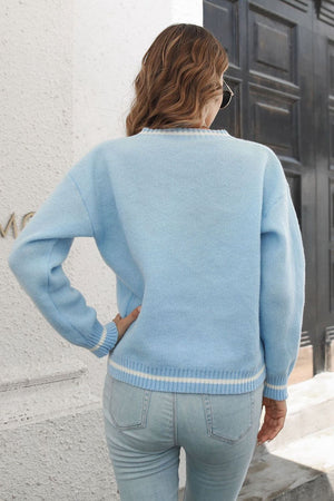 Skeleton Pattern V-Neck Long Sleeve Pullover Sweater-Teresa's Fashionista LLC