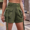 High Waist Denim Cargo Shorts-Teresa's Fashionista LLC