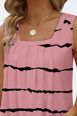 Printed Square Neck Curved Hem Tank-Teresa's Fashionista LLC