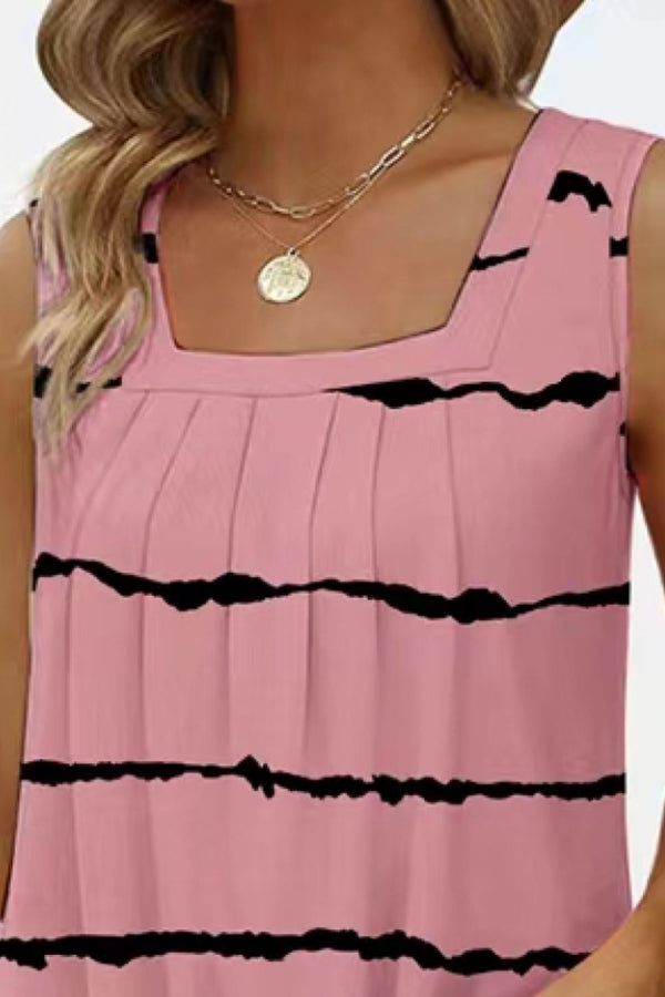 Printed Square Neck Curved Hem Tank-Teresa's Fashionista LLC
