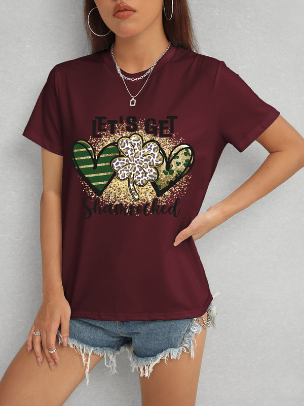 Lucky Clover Round Neck Short Sleeve T-Shirt-Teresa's Fashionista LLC