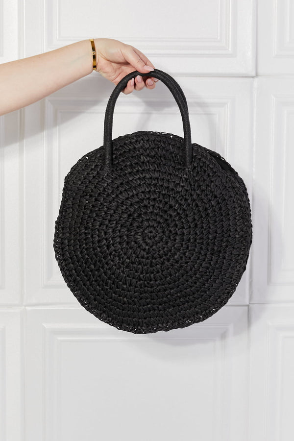 Justin Taylor Beach Date Straw Rattan Handbag in Black-Teresa's Fashionista LLC