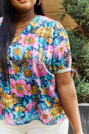 Petal Dew Full Size Floral V-Neck Tie Detail Blouse-Teresa's Fashionista LLC