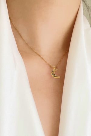 18K Gold Plated Inlaid Zircon Moon Pendant Necklace-Teresa's Fashionista LLC