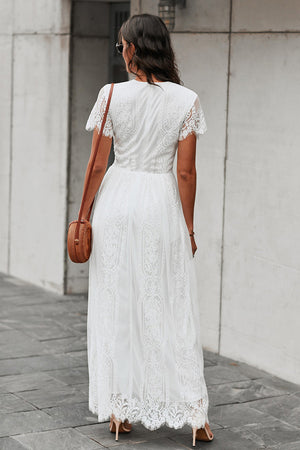 Scalloped Trim Lace Plunge Dress-Teresa's Fashionista LLC