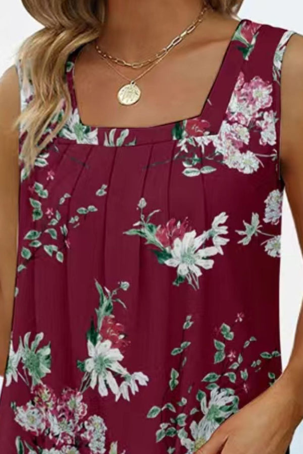 Printed Square Neck Curved Hem Tank-Teresa's Fashionista LLC